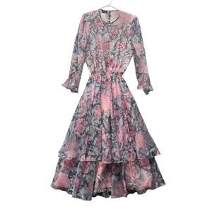 Vtg Diane Freis Georgette Pastel Tier Layered Bead Embroidered Womens L Grandma